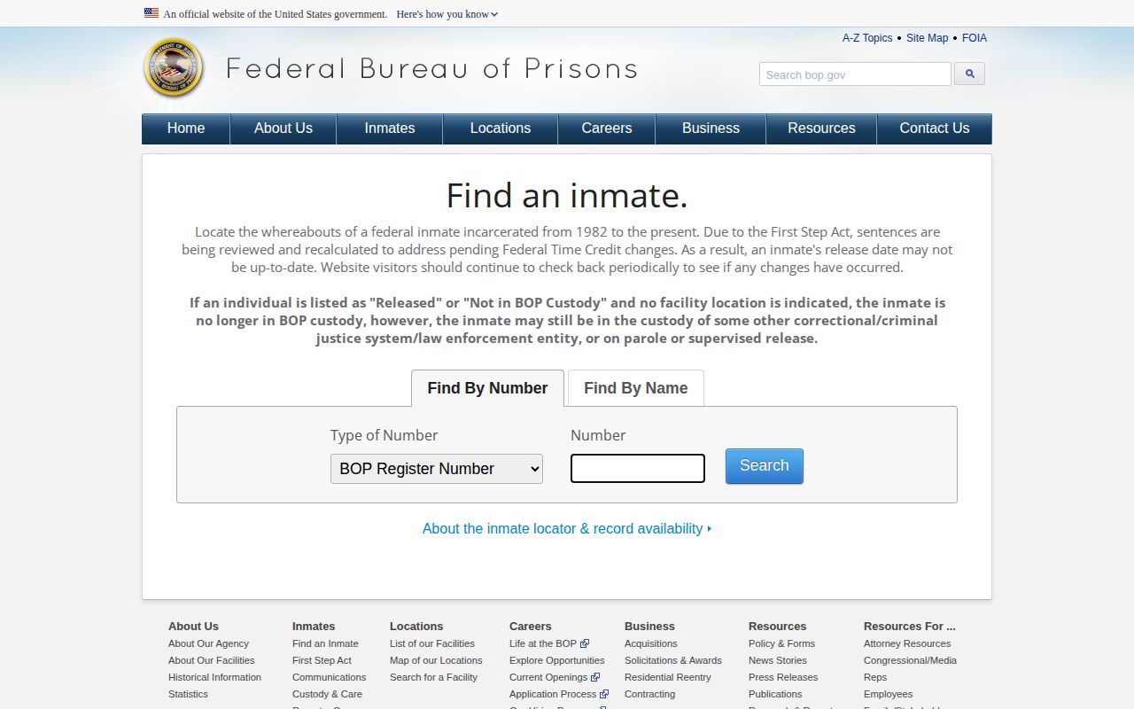 Bureau of Prisons inmate locator used for federal releases connected to Jefferson County