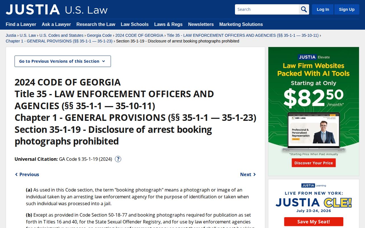 Jefferson County released mugshots Georgia Code Section 35-1-19